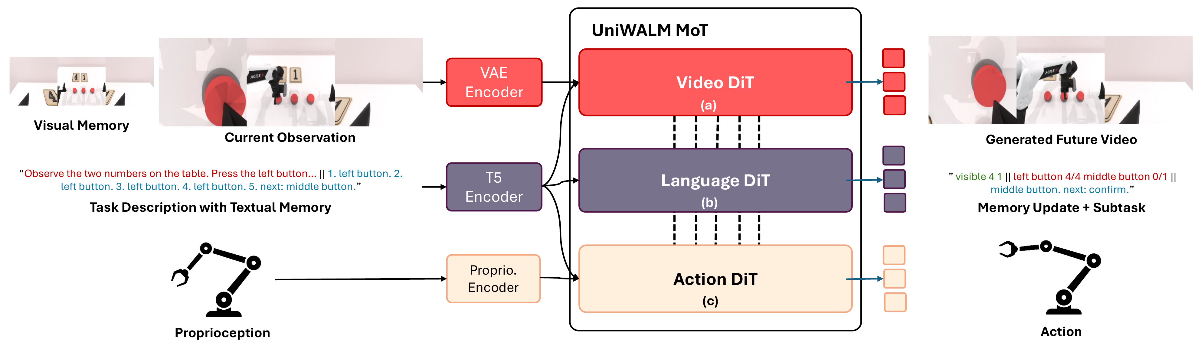 UniWALM mixture-of-transformers architecture
